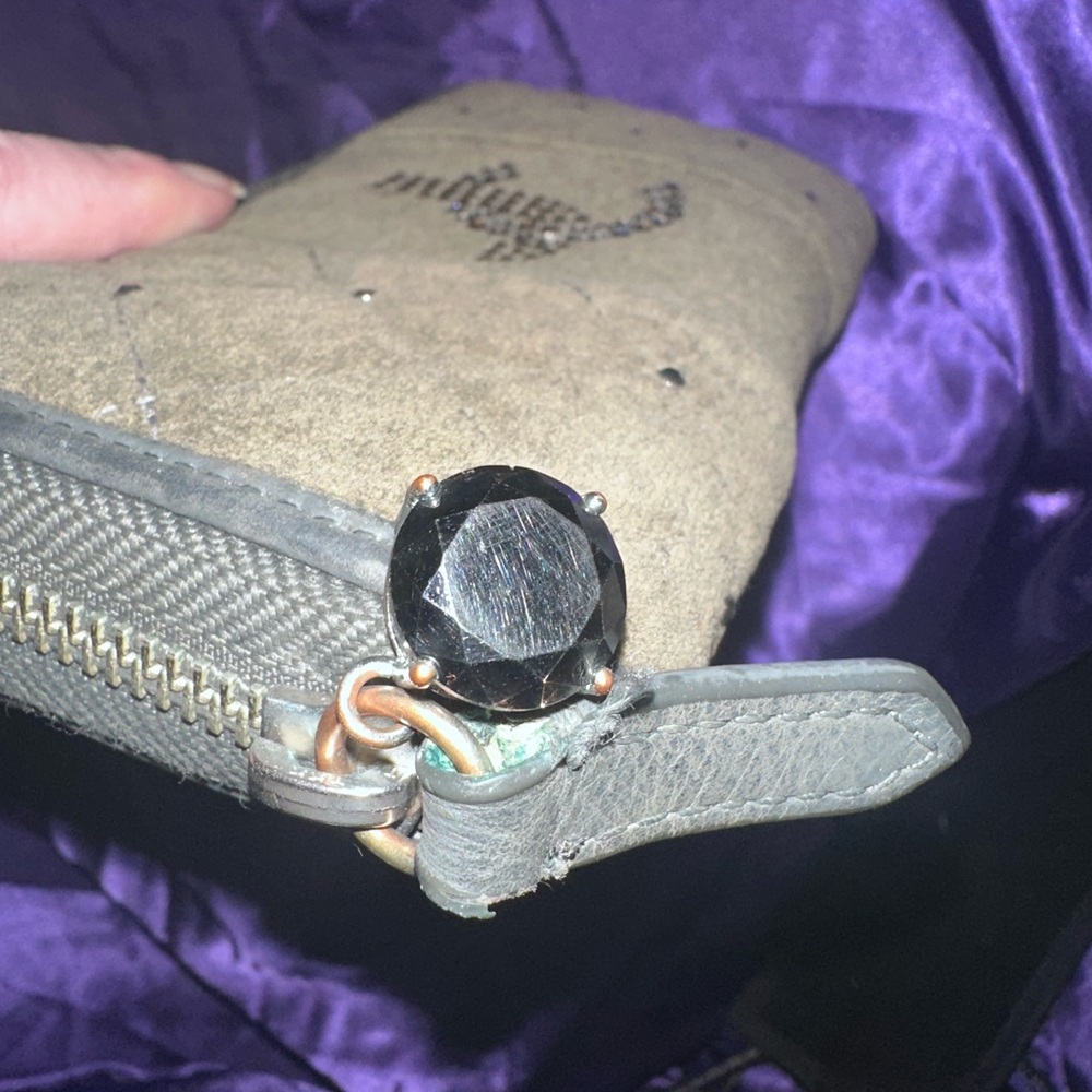 Gray Quilted Wallet with Rhinestone Design - Picture 3 of 5